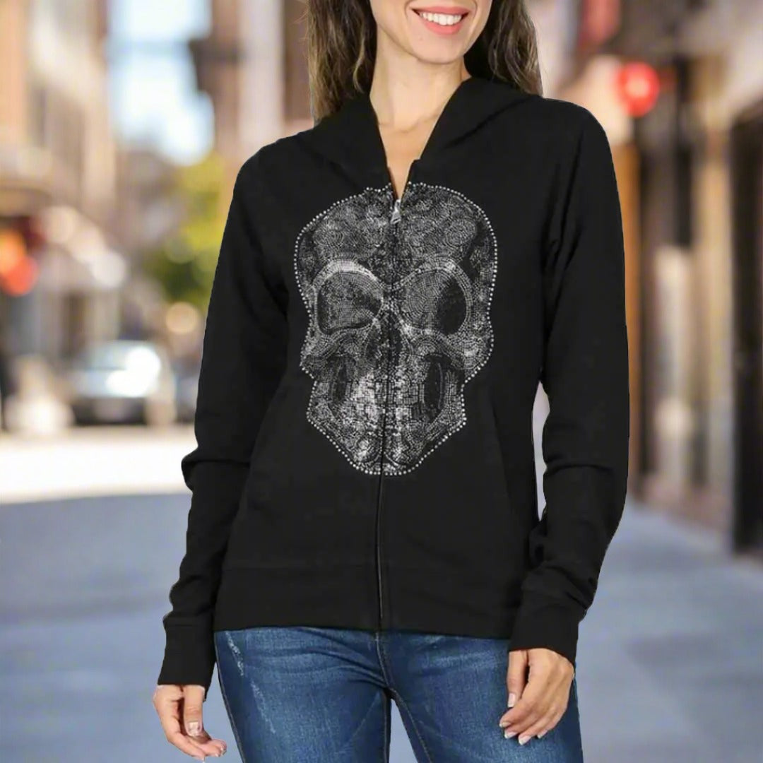 Platinum Plush Women's Skull Full Zip Hoodie - Boutique of Leathers/Open Road