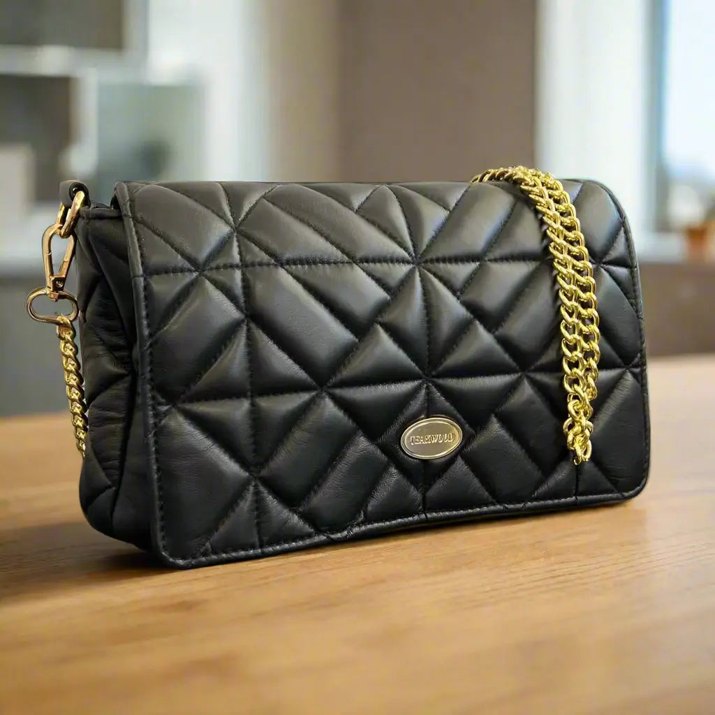 Quilted Soft Leather Crossbody Bag with Chain Strap Handbags & Purses Boutique of Leathers/Open Road