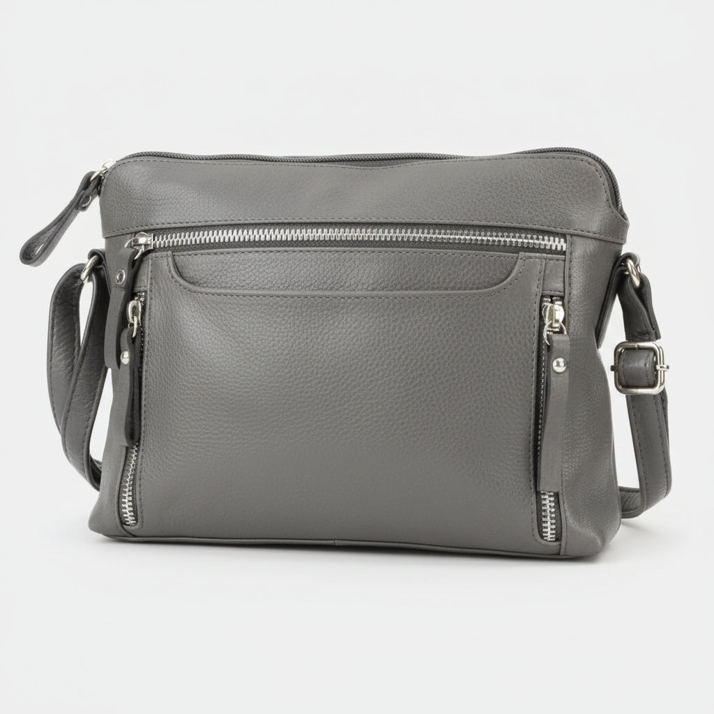 Leather Crossbody Slim Bag with Zippered Pockets & Adjustable Strap - Boutique of Leathers/Open Road