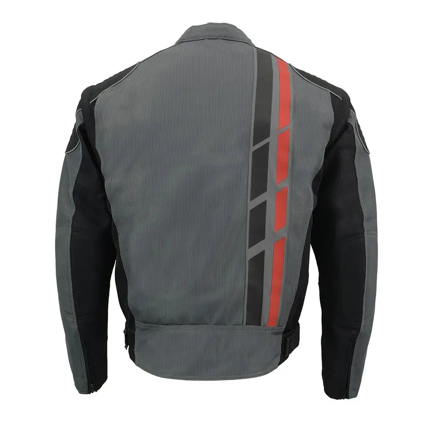 First MFG Co. Men's Black & Grey Mesh Armored Racing Jacket w/ Racing Stripes Men's Motorcycle Jackets Boutique of Leathers/Open Road