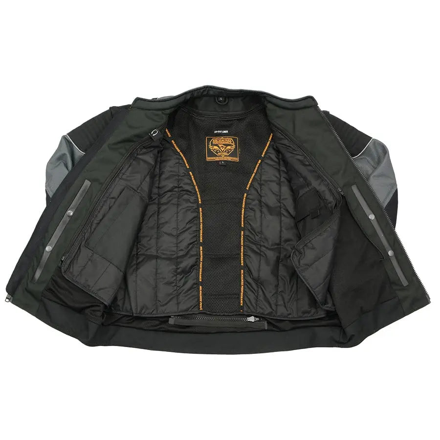 First MFG Co. Men's Black & Grey Mesh Armored Racing Jacket w/ Racing Stripes Men's Motorcycle Jackets Boutique of Leathers/Open Road