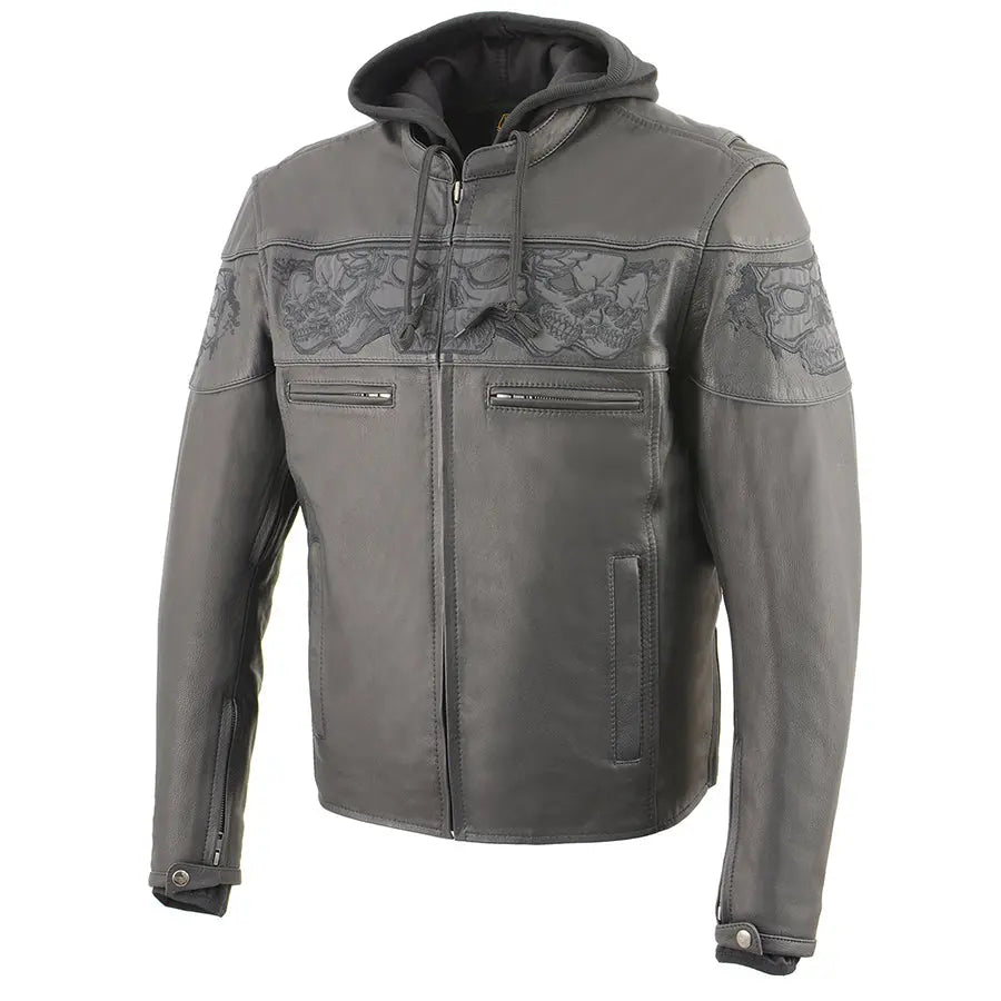 Milwaukee Leather Men's Crossover Scooter Jacket w/ Reflective Skulls & Full Sleeve Removable Hoodie Men's Motorcycle Jackets Boutique of Leathers/Open Road