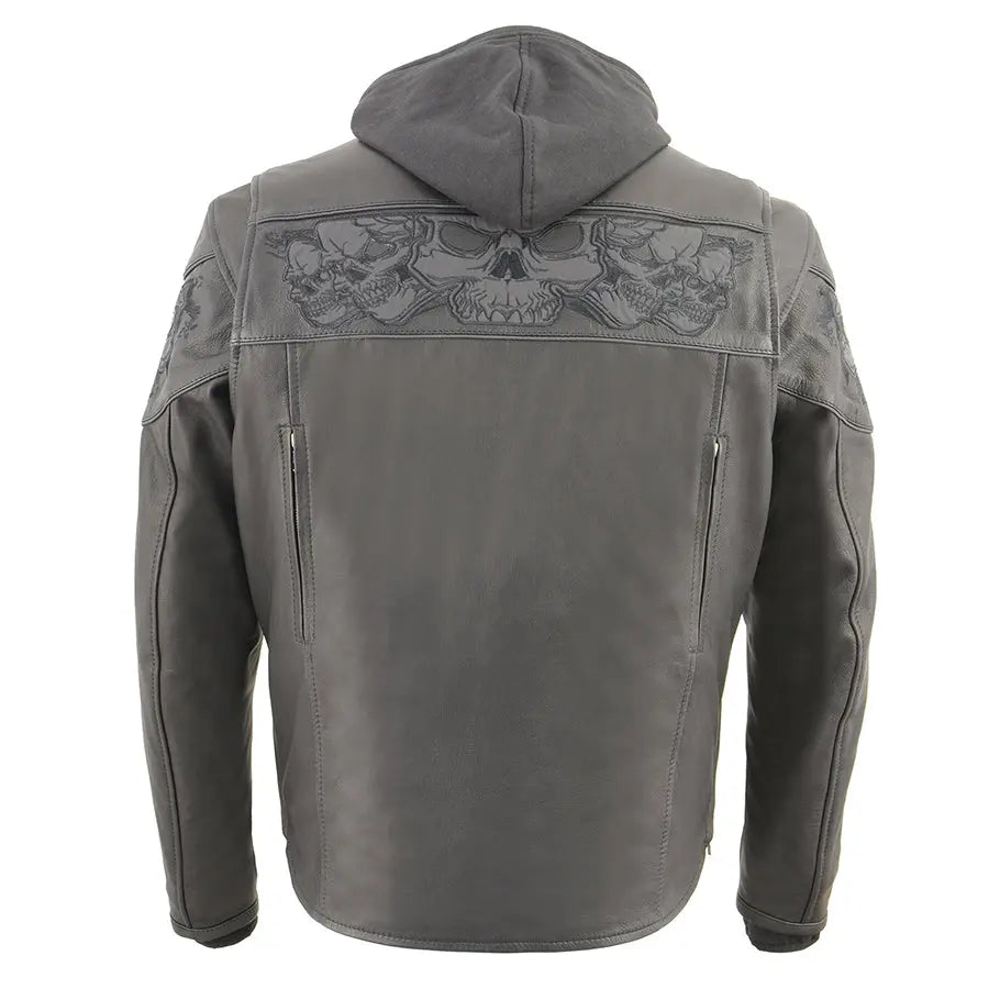 Milwaukee Leather Men's Crossover Scooter Jacket w/ Reflective Skulls & Full Sleeve Removable Hoodie Men's Motorcycle Jackets Boutique of Leathers/Open Road