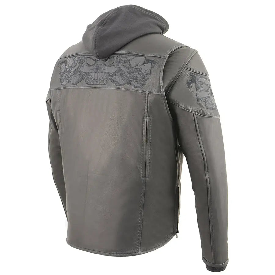 Milwaukee Leather Men's Crossover Scooter Jacket w/ Reflective Skulls & Full Sleeve Removable Hoodie Men's Motorcycle Jackets Boutique of Leathers/Open Road