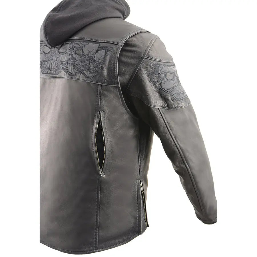 Milwaukee Leather Men's Crossover Scooter Jacket w/ Reflective Skulls & Full Sleeve Removable Hoodie Men's Motorcycle Jackets Boutique of Leathers/Open Road