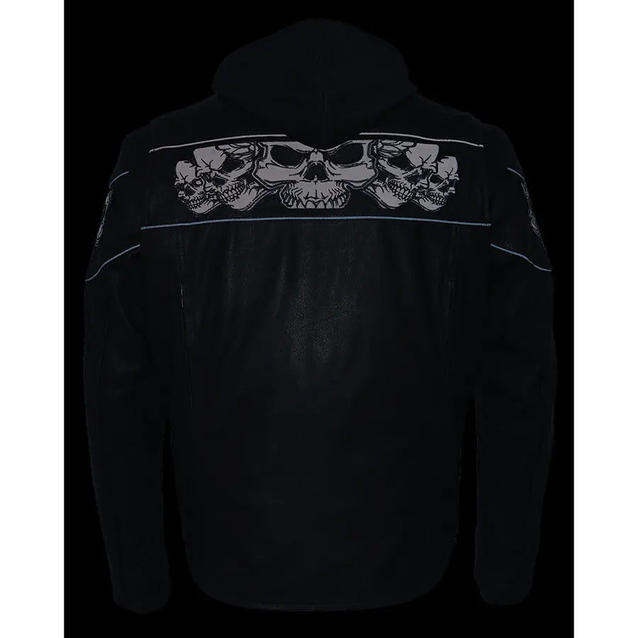 Milwaukee Leather Men's Crossover Scooter Jacket w/ Reflective Skulls & Full Sleeve Removable Hoodie Men's Motorcycle Jackets Boutique of Leathers/Open Road