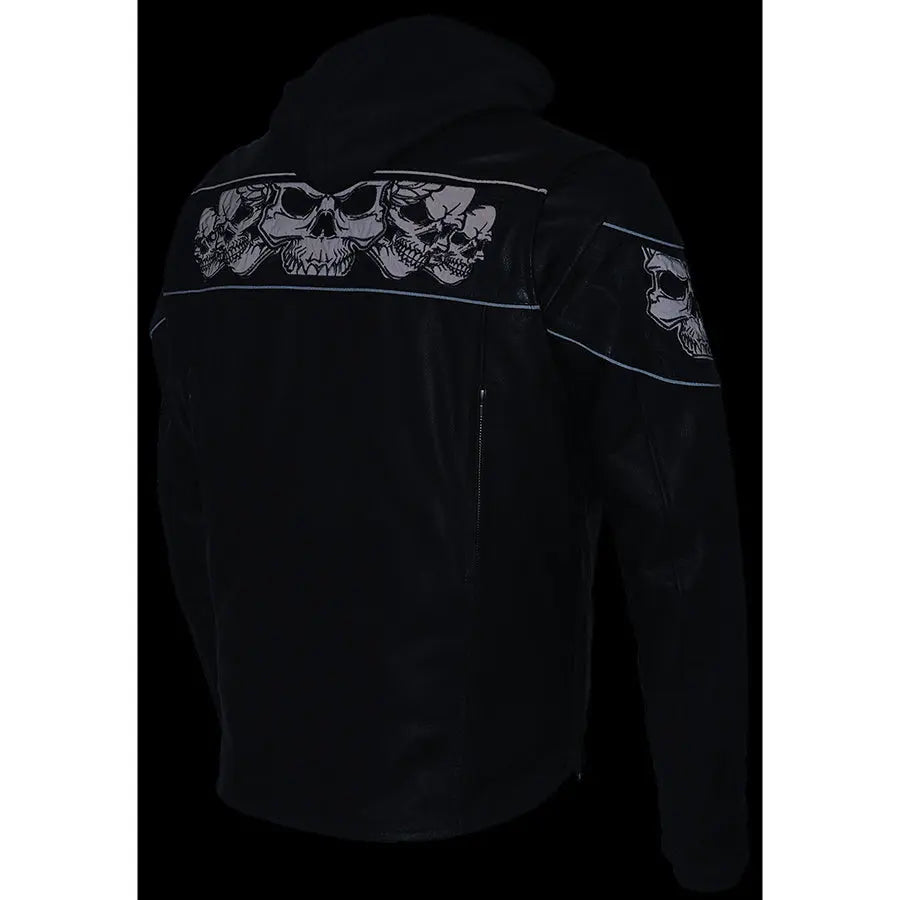 Milwaukee Leather Men's Crossover Scooter Jacket w/ Reflective Skulls & Full Sleeve Removable Hoodie Men's Motorcycle Jackets Boutique of Leathers/Open Road