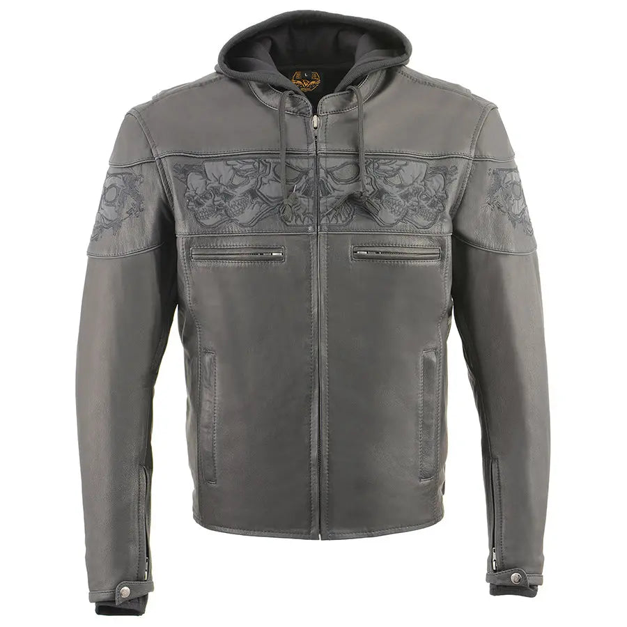 Milwaukee Leather Men's Crossover Scooter Jacket w/ Reflective Skulls & Full Sleeve Removable Hoodie Men's Motorcycle Jackets Boutique of Leathers/Open Road