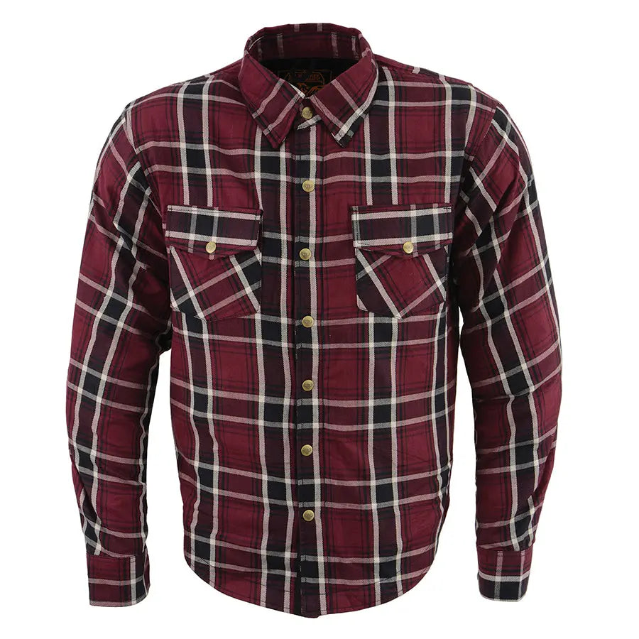 Milwaukee Leather Men's Maroon Checkered Armored Flannel Biker Shirt w/ Reinforced Fibers Men's Armoured Shirts Boutique of Leathers/Open Road