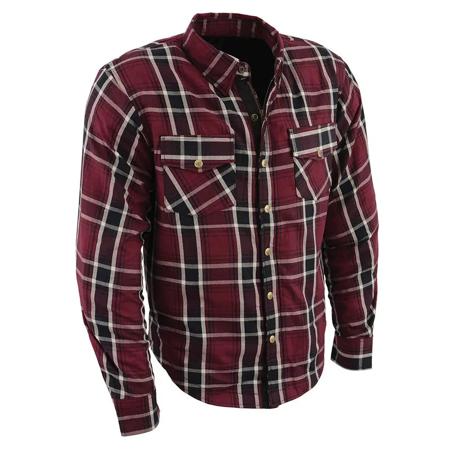 Milwaukee Leather Men's Maroon Checkered Armored Flannel Biker Shirt w/ Reinforced Fibers Men's Armoured Shirts Boutique of Leathers/Open Road