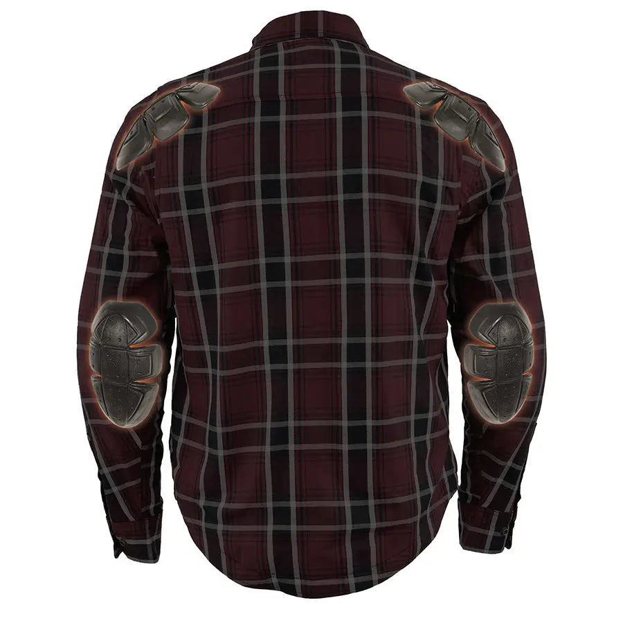 Milwaukee Leather Men's Maroon Checkered Armored Flannel Biker Shirt w/ Reinforced Fibers Men's Armoured Shirts Boutique of Leathers/Open Road