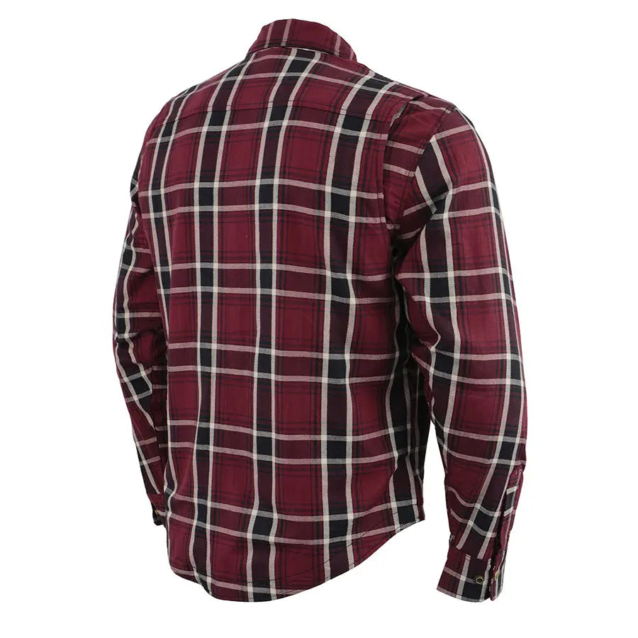 Milwaukee Leather Men's Maroon Checkered Armored Flannel Biker Shirt w/ Reinforced Fibers Men's Armoured Shirts Boutique of Leathers/Open Road