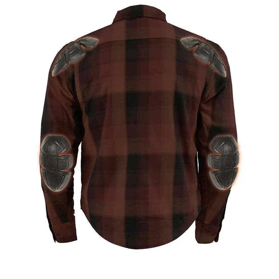 Milwaukee Leather Men's Red & Orange Armored Flannel Biker Shirt w/ Reinforced Fibers Men's Armoured Shirts Boutique of Leathers/Open Road