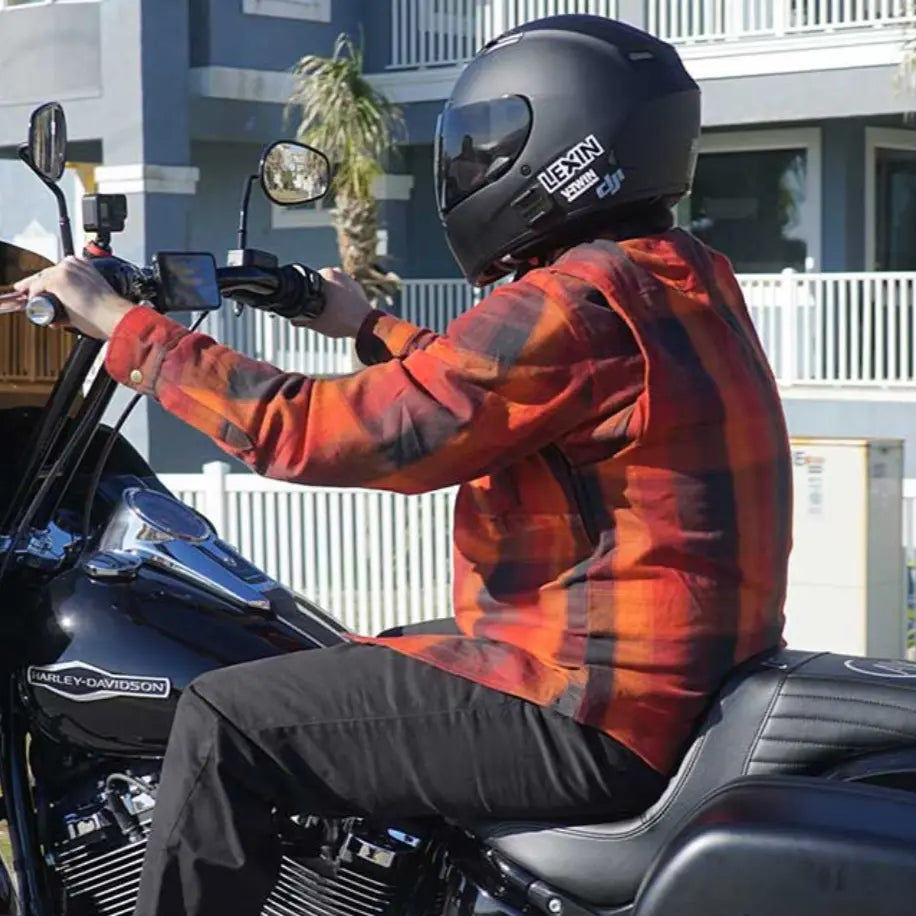 Milwaukee Leather Men's Red & Orange Armored Flannel Biker Shirt w/ Reinforced Fibers Men's Armoured Shirts Boutique of Leathers/Open Road