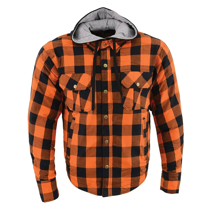 Milwaukee Leather Men's Orange & Black Armored Flannel Biker Shirt w/ Reinforced Fibers Men's Armoured Shirts Boutique of Leathers/Open Road