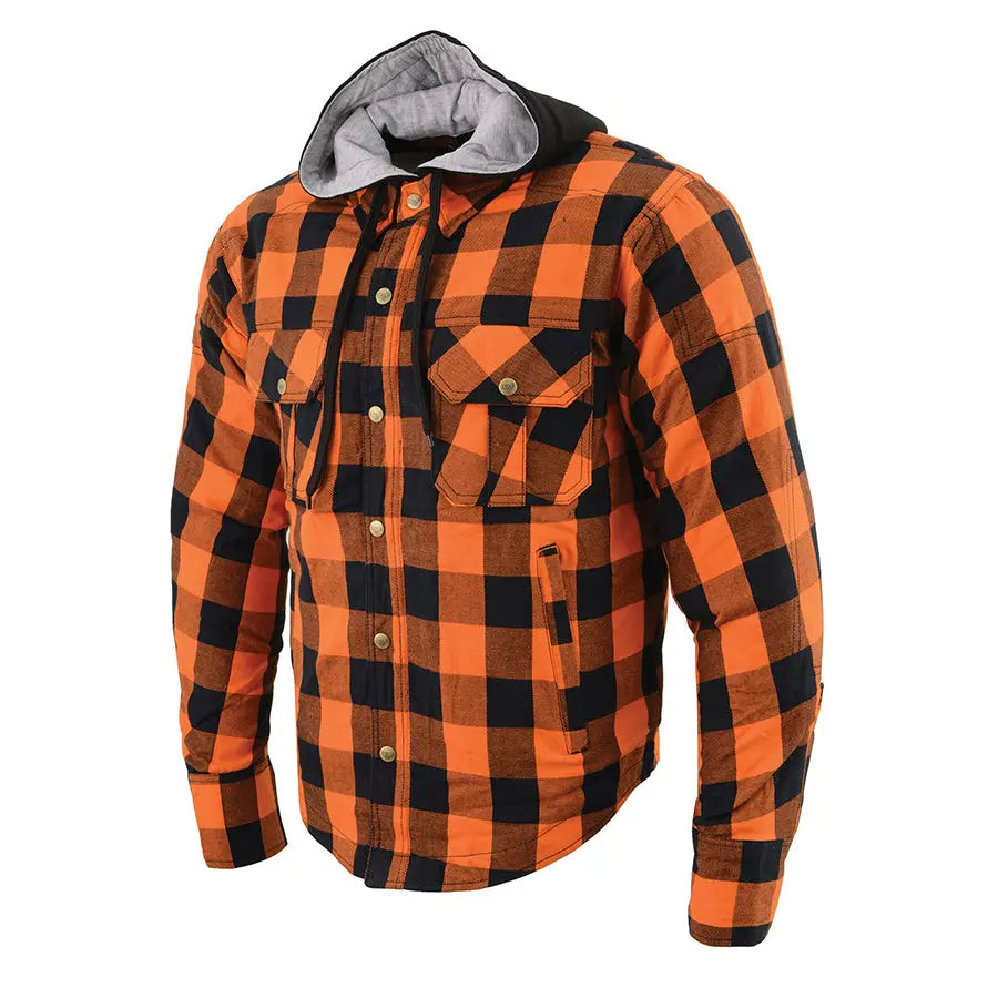 Milwaukee Leather Men's Orange & Black Armored Flannel Biker Shirt w/ Reinforced Fibers Men's Armoured Shirts Boutique of Leathers/Open Road