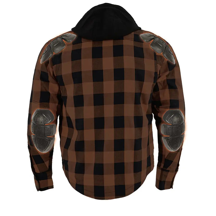 Milwaukee Leather Men's Orange & Black Armored Flannel Biker Shirt w/ Reinforced Fibers Men's Armoured Shirts Boutique of Leathers/Open Road