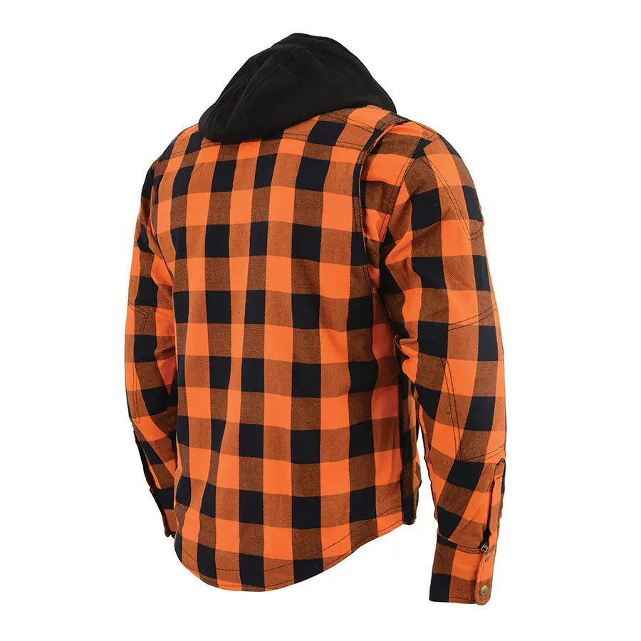 Milwaukee Leather Men's Orange & Black Armored Flannel Biker Shirt w/ Reinforced Fibers Men's Armoured Shirts Boutique of Leathers/Open Road