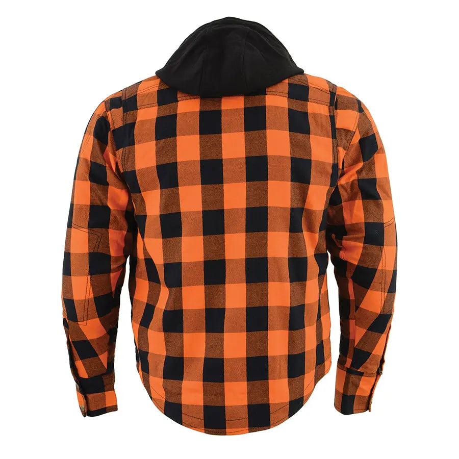 Milwaukee Leather Men's Orange & Black Armored Flannel Biker Shirt w/ Reinforced Fibers Men's Armoured Shirts Boutique of Leathers/Open Road