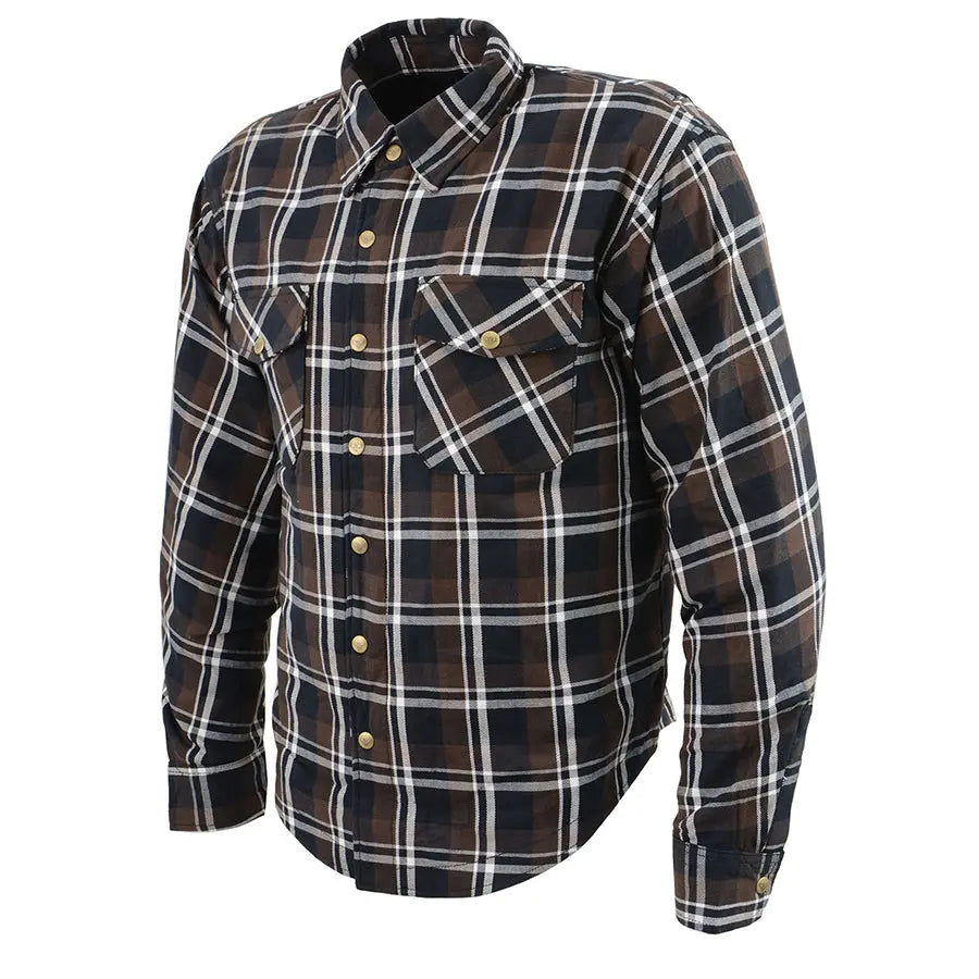 Milwaukee Leather Men's Brown Checkered Armored Flannel Biker Shirt w/ Reinforced Fibers Men's Armoured Shirts Boutique of Leathers/Open Road