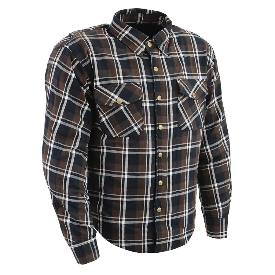 Milwaukee Leather Men's Brown Checkered Armored Flannel Biker Shirt w/ Reinforced Fibers Men's Armoured Shirts Boutique of Leathers/Open Road