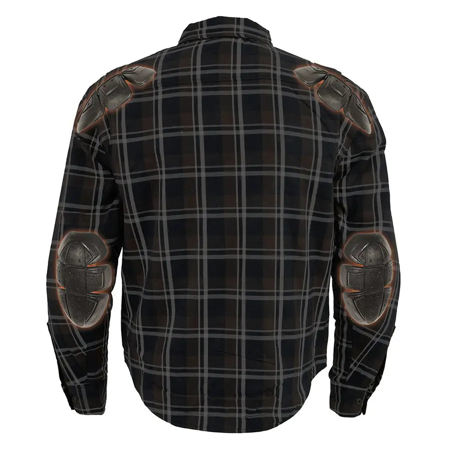 Milwaukee Leather Men's Brown Checkered Armored Flannel Biker Shirt w/ Reinforced Fibers Men's Armoured Shirts Boutique of Leathers/Open Road