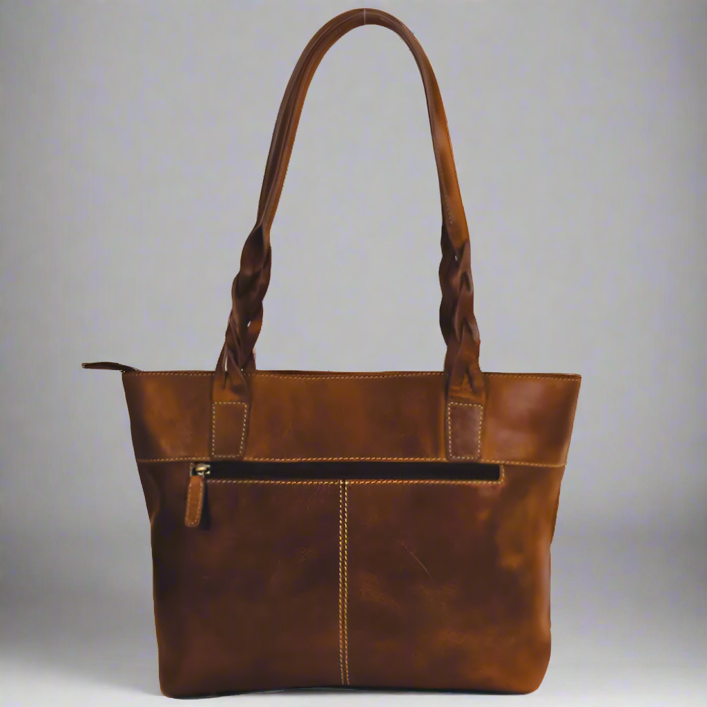 Rugged Earth Leather Handbag with Top Zipper