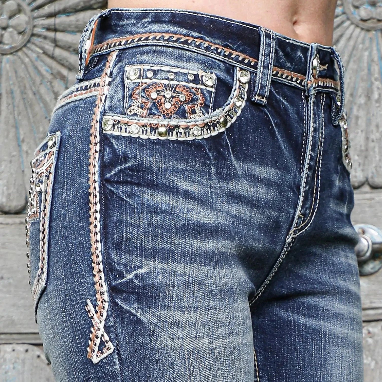 Women’s Embellished Mid-Rise Bootcut Jeans - Boutique of Leathers/Open Road