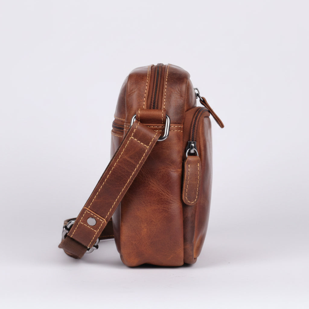 Greenwood Leather Mini-Messenger Bag. Premium Compact Crossbody Travel Organizer - Boutique of Leathers/Open Road