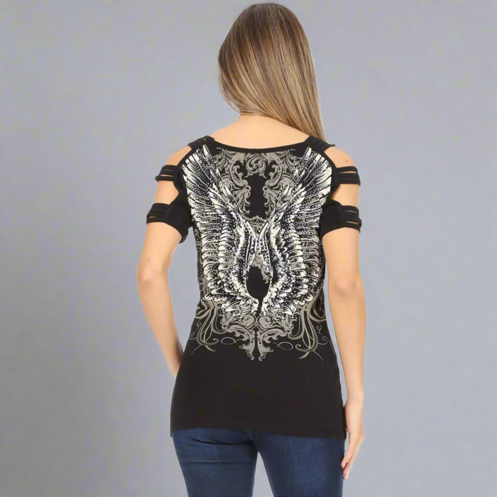 Women's Rhinestone Angel Wing Tank Top - Boutique of Leathers/Open Road