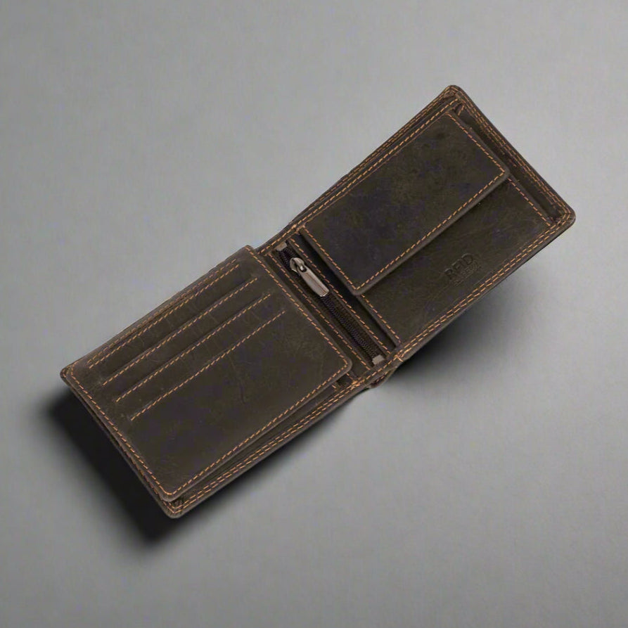 Greenwood Leather Men's Wallet. RFID-Blocking Oil Pull-Up Leather - Boutique of Leathers/Open Road