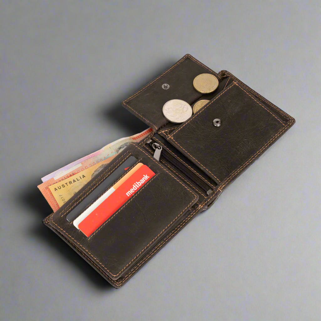 Greenwood Leather Men's Wallet. RFID-Blocking Oil Pull-Up Leather - Boutique of Leathers/Open Road