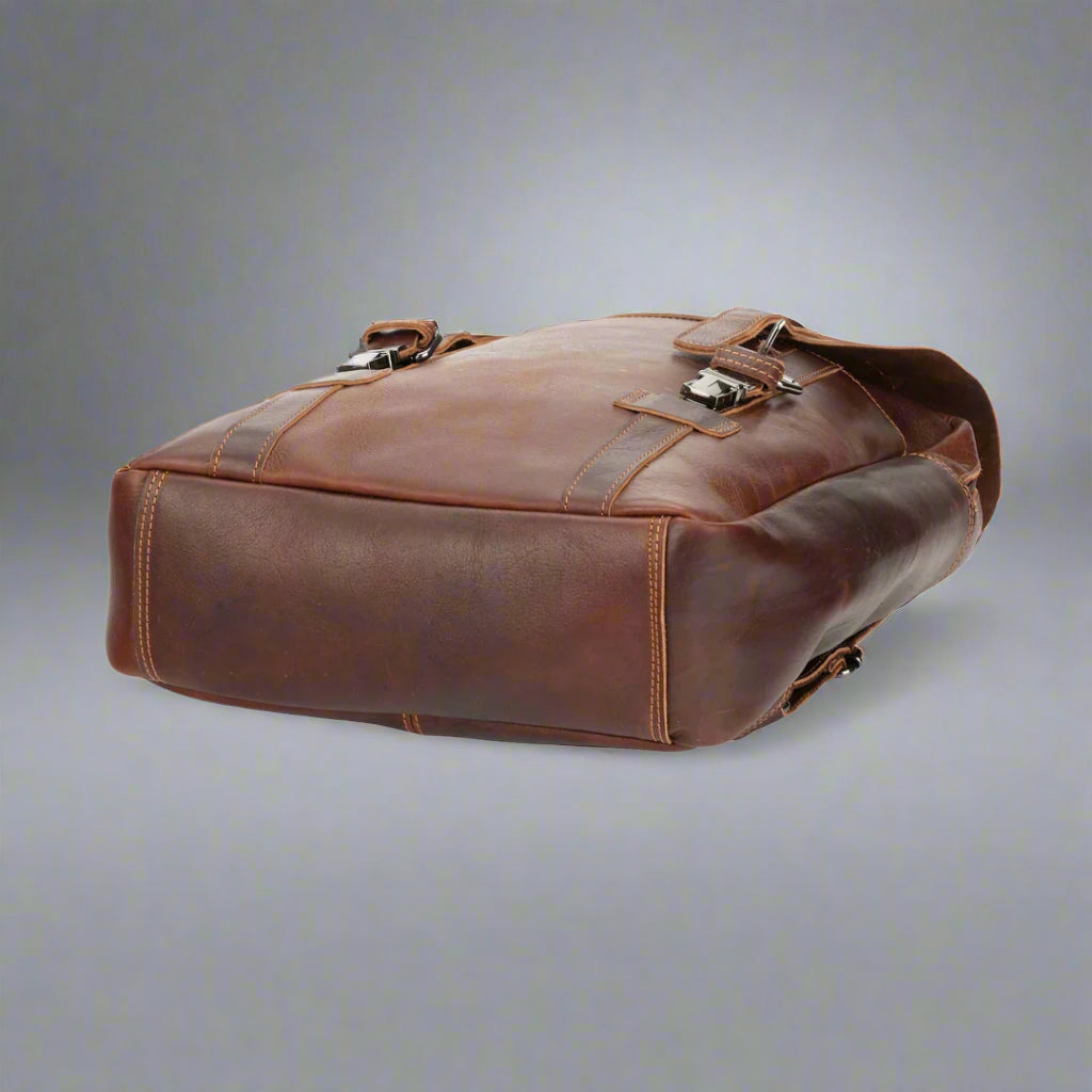 Greenwood Leather Vintage Laptop Backpack. Full-Grain Wax Leather with 16" Compartment - Boutique of Leathers/Open Road
