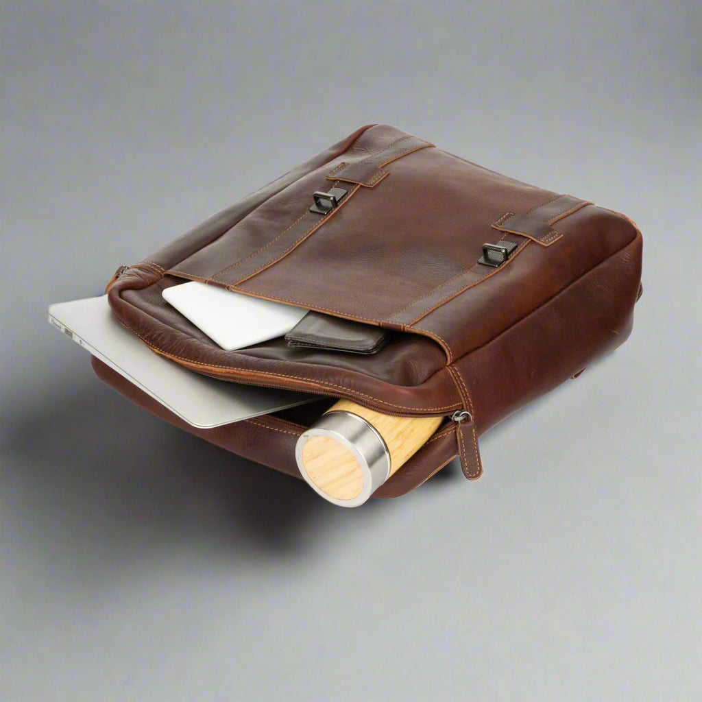 Greenwood Leather Vintage Laptop Backpack. Full-Grain Wax Leather with 16" Compartment - Boutique of Leathers/Open Road