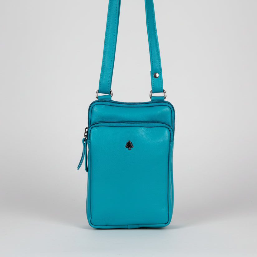 Greenwood Leather Compact Mini Crossbody. Slim Full-Grain Leather Phone Bag & Travel Organizer