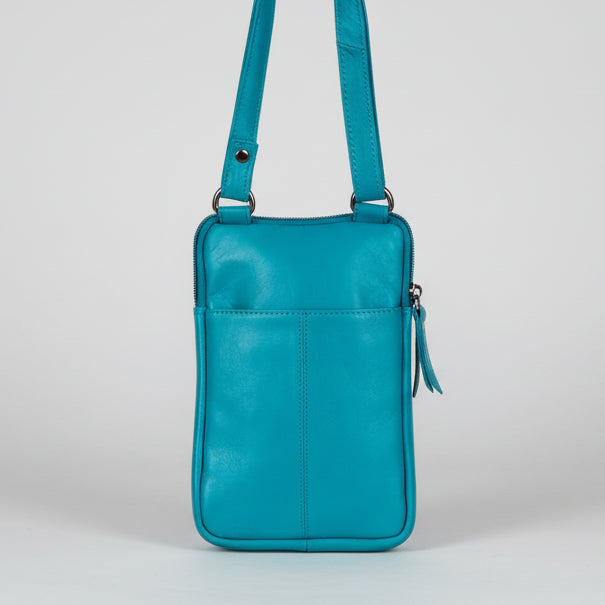 Greenwood Leather Compact Mini Crossbody. Slim Full-Grain Leather Phone Bag & Travel Organizer