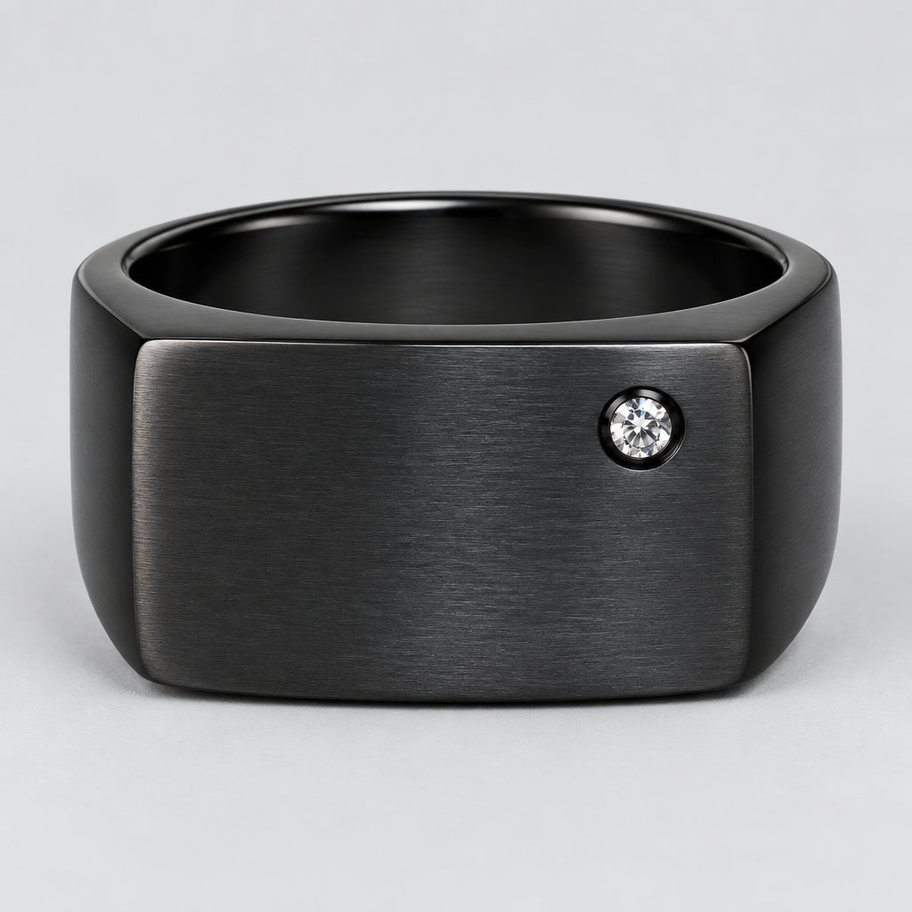 SteelTime Men's Black Stainless Steel Signet RIng with Stone Detail Men's Jewelry Boutique of Leathers/Open Road