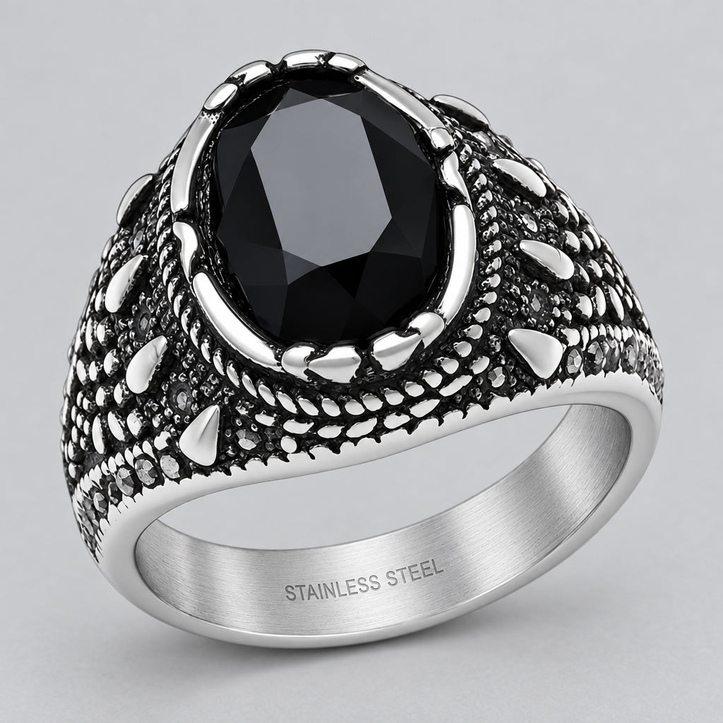 SteelTime Men's Stainless Steel Gothic Simulated Black Diamond Ring Men's Jewelry Boutique of Leathers/Open Road