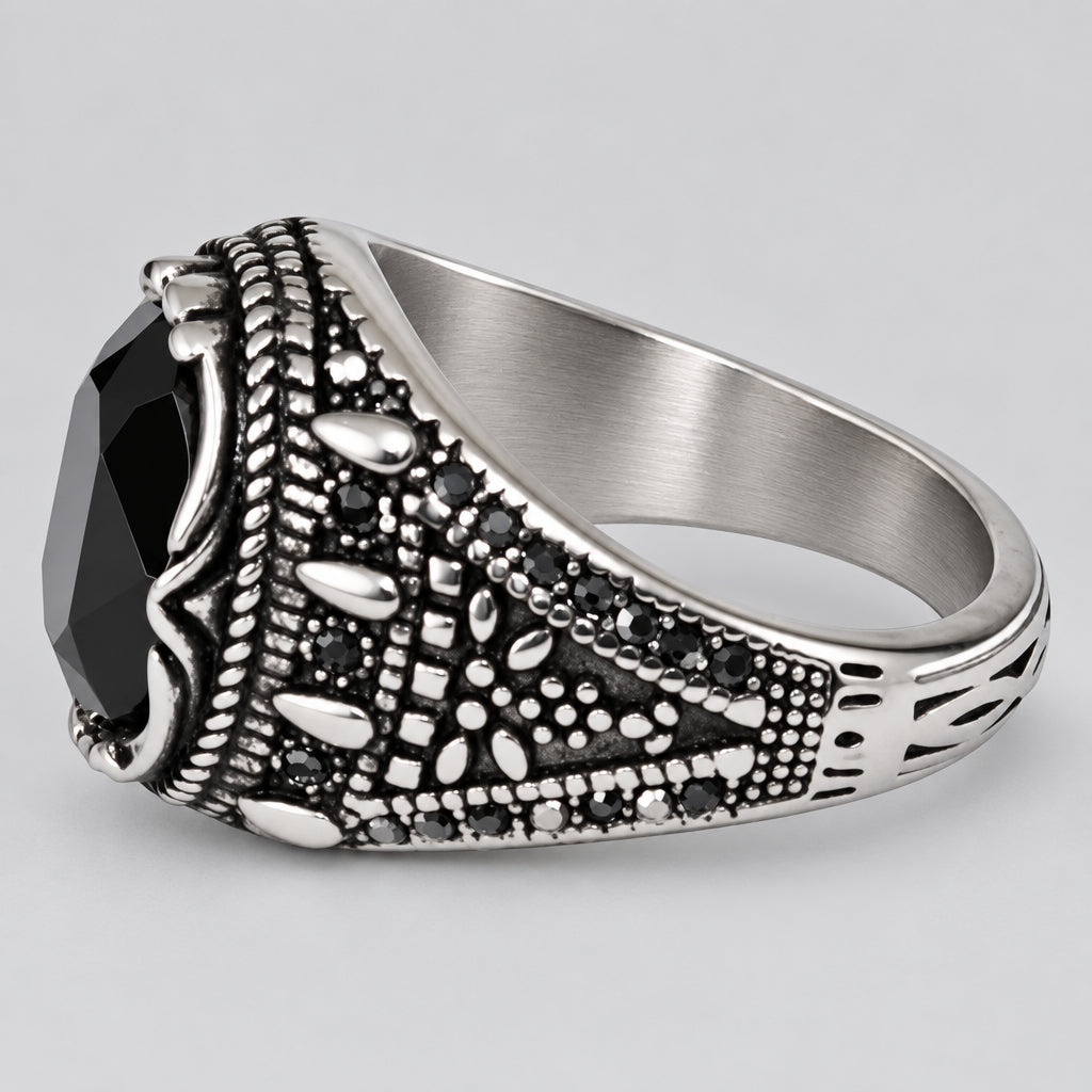 SteelTime Men's Stainless Steel Gothic Simulated Black Diamond Ring Men's Jewelry Boutique of Leathers/Open Road