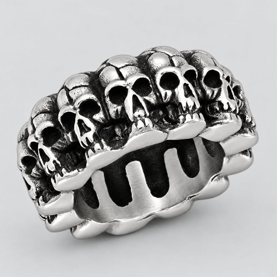 SteelTime Men's Stainless Steel Gothic Vintage Biker Skeleton Head Ring Men's Jewelry Boutique of Leathers/Open Road