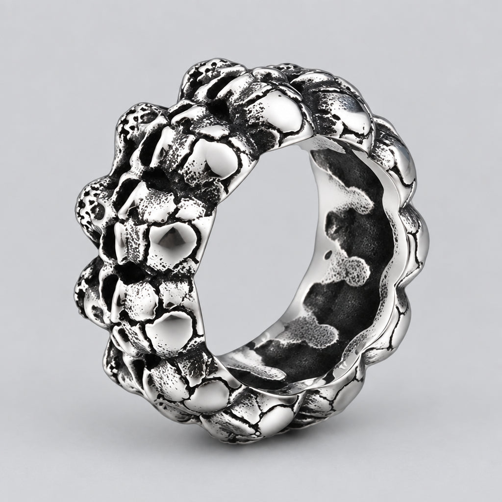 SteelTime Men's Stainless Steel Gothic Vintage Biker Skeleton Head Ring Men's Jewelry Boutique of Leathers/Open Road