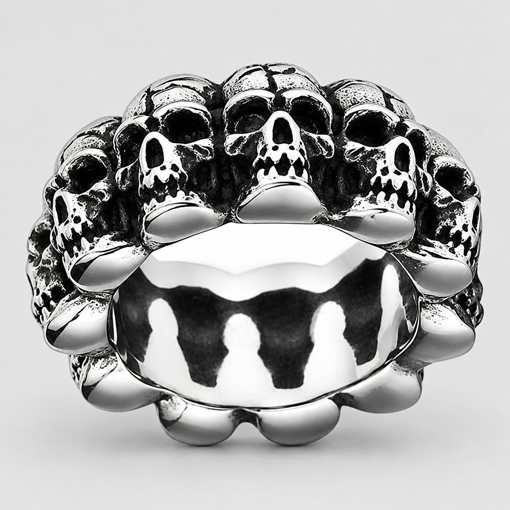 SteelTime Men's Stainless Steel Gothic Vintage Biker Skeleton Head Ring Men's Jewelry Boutique of Leathers/Open Road