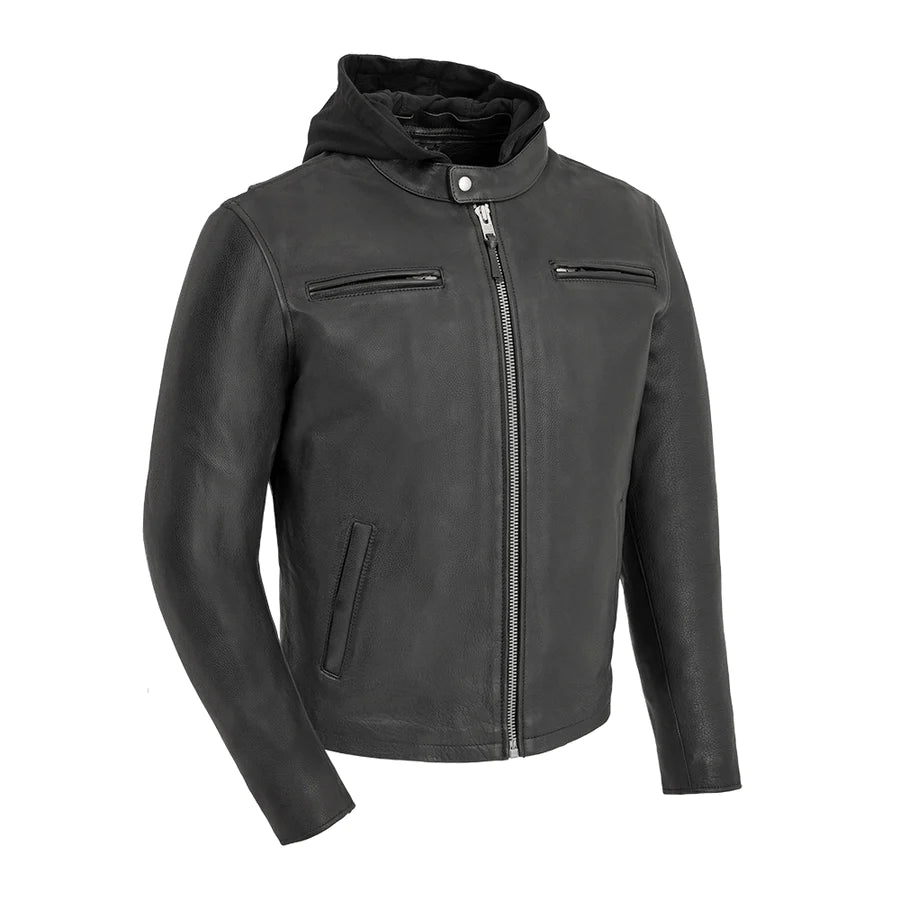 Open Road Men's Hooded Leather Motorcycle Jacket