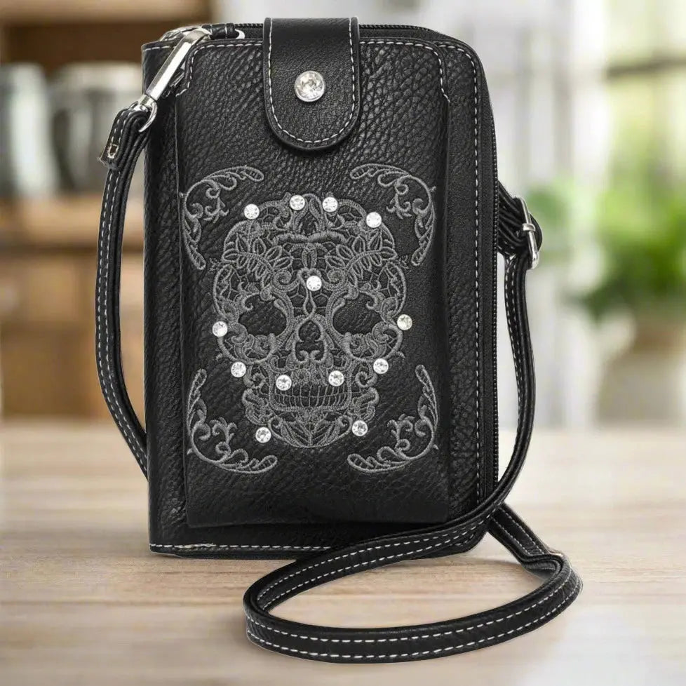 Sugar Skull Phone Crossbody Bag Handbags & Purses Boutique of Leathers/Open Road