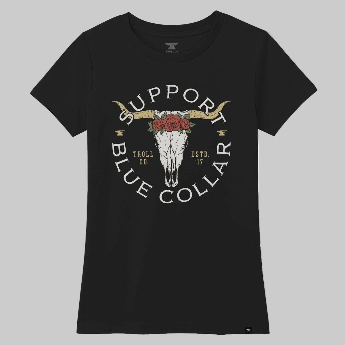DHCM Women’s Support Blue Collar Longhorn T-Shirt. SBC Graphic Tee