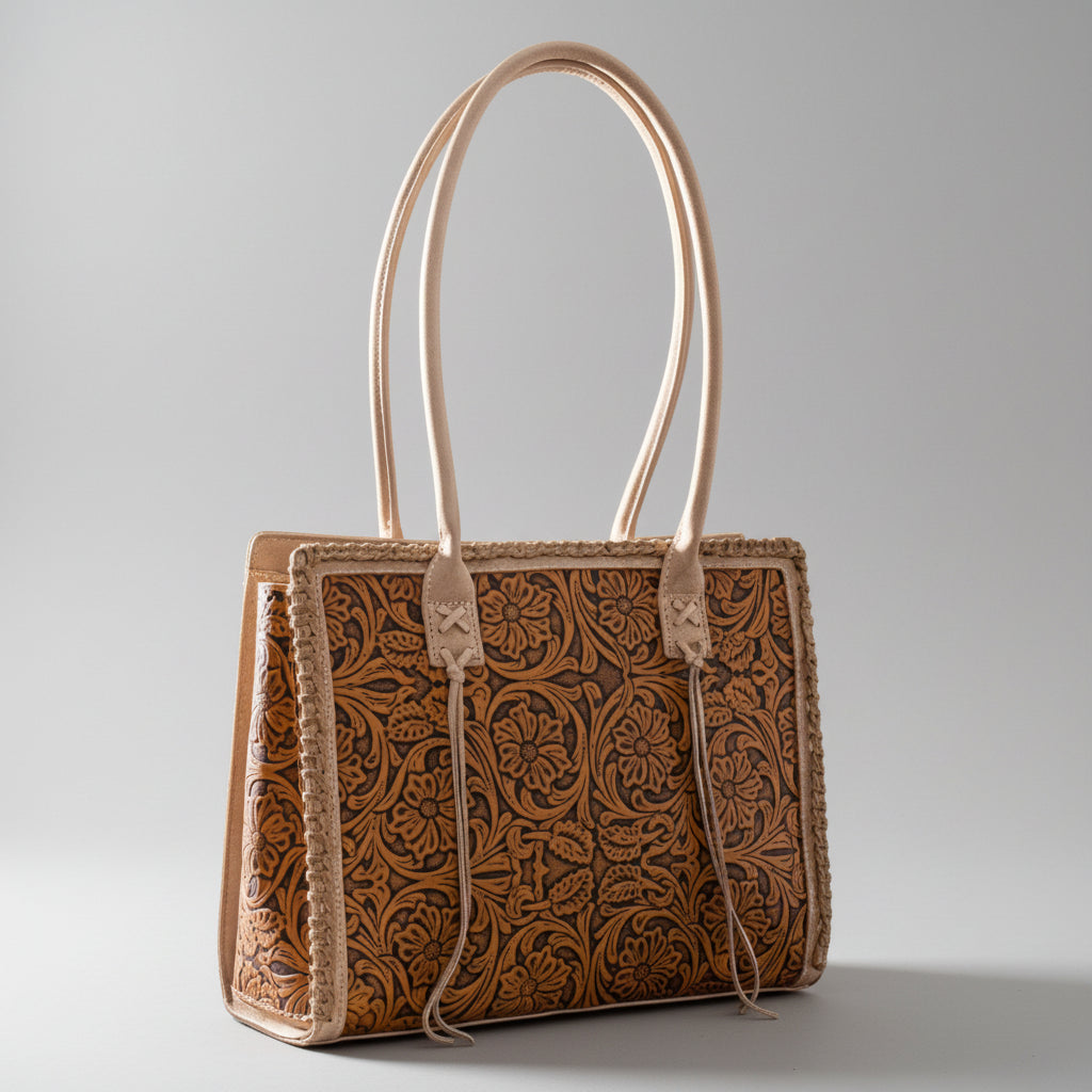 Montana West Vintage Tooled Tote Bag. Floral Embossed Western Handbag - Boutique of Leathers/Open Road