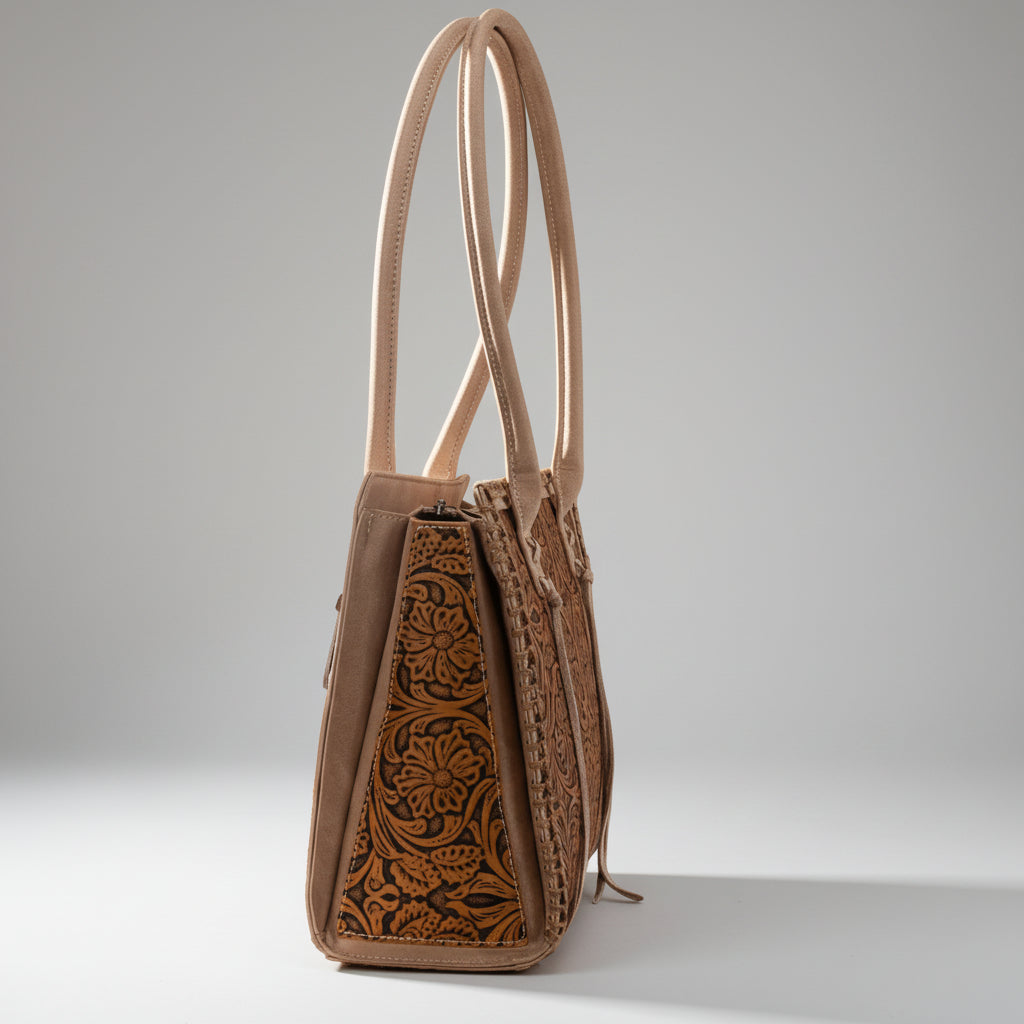 Montana West Vintage Tooled Tote Bag. Floral Embossed Western Handbag - Boutique of Leathers/Open Road