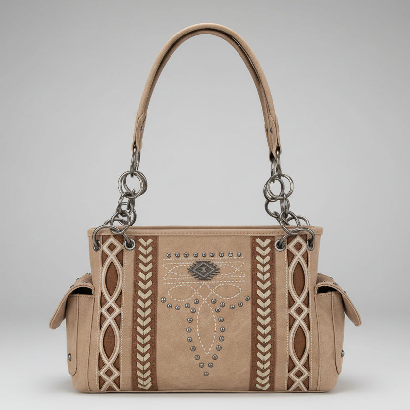 Montana West Cut-Out Embroidered Satchel. Suede-Feel Western Bag with Aztec Concho - Boutique of Leathers/Open Road