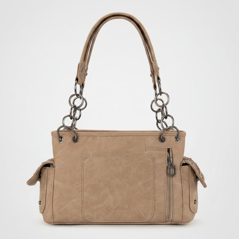 Montana West Cut-Out Embroidered Satchel. Suede-Feel Western Bag with Aztec Concho - Boutique of Leathers/Open Road