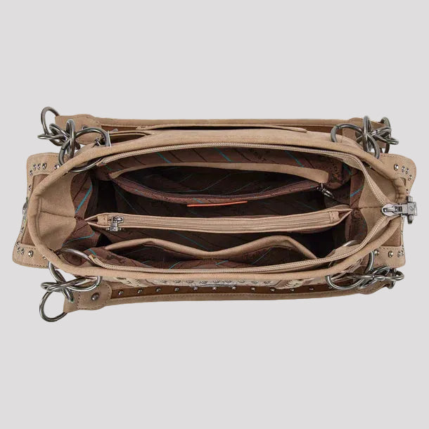 Montana West Cut-Out Embroidered Satchel. Suede-Feel Western Bag with Aztec Concho - Boutique of Leathers/Open Road